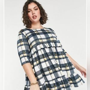 Mini Smock Dress in Blue Plaid